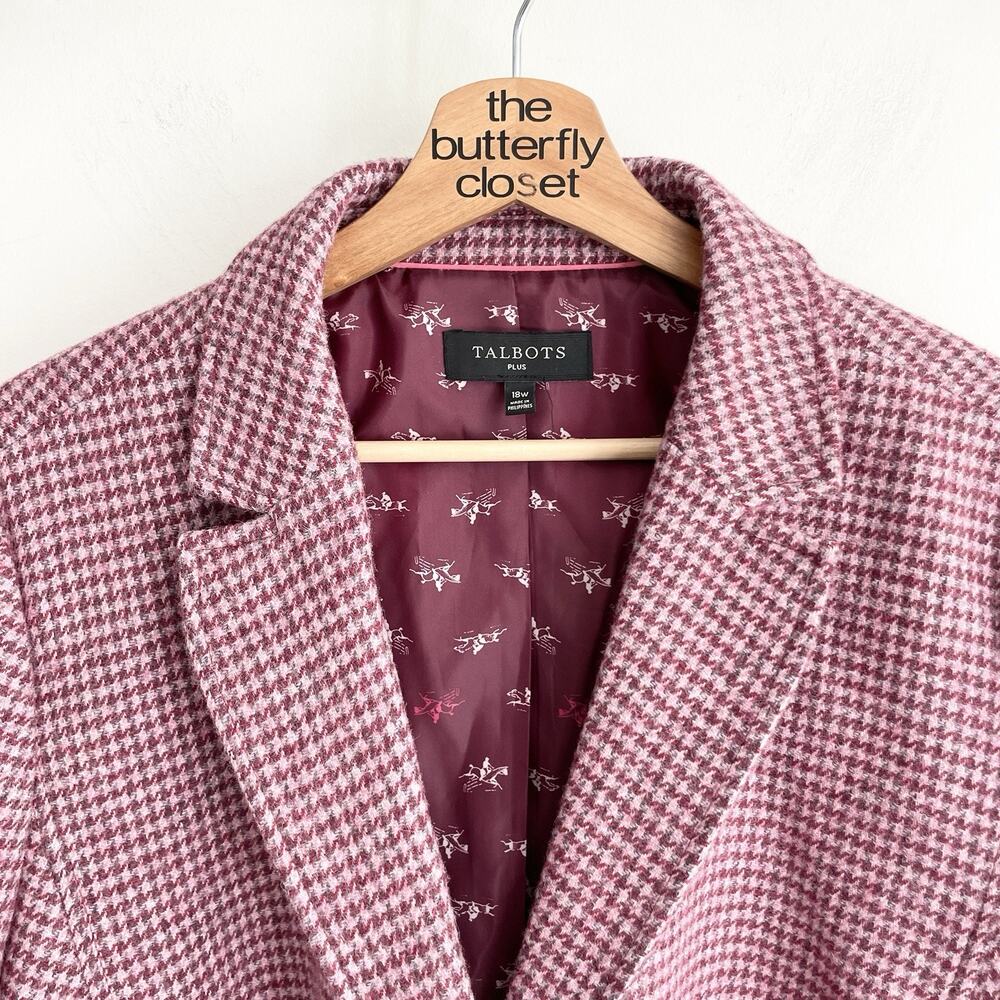 Talbots plus size wool Red Burgundy Houndstooth collared Blazer Coat Size 18w - Picture 3 of 5